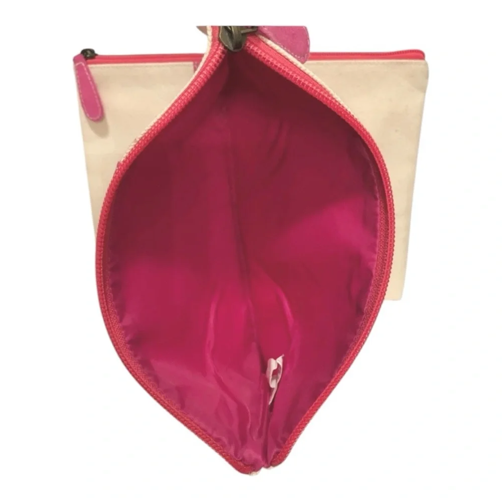 Color Dunes zippered makeup pouch Pink and Cream 7”